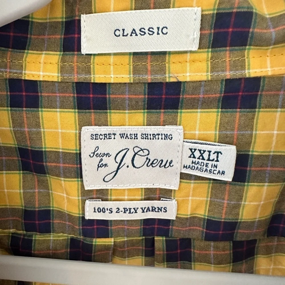 J.Crew Shirt Button Up Secret Wash Classic Cotton Poplin Yellow size XXL tall